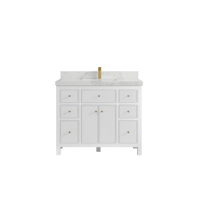 Willow Collections 42 in W x 22 in D Sonoma Free Standing Reeded Single Sink Bathroom Vanity with Countertop - 2" Calacatta Nuvo - White