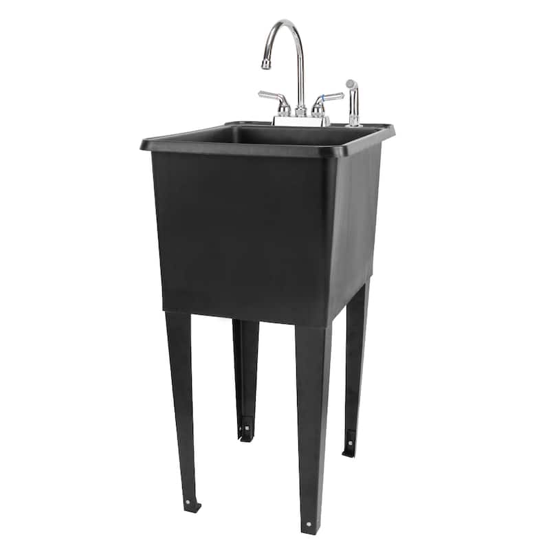 TEHILA Black 16-Gallon Space Saver Utility Sink Laundry Tub with Gooseneck Faucet - Chrome
