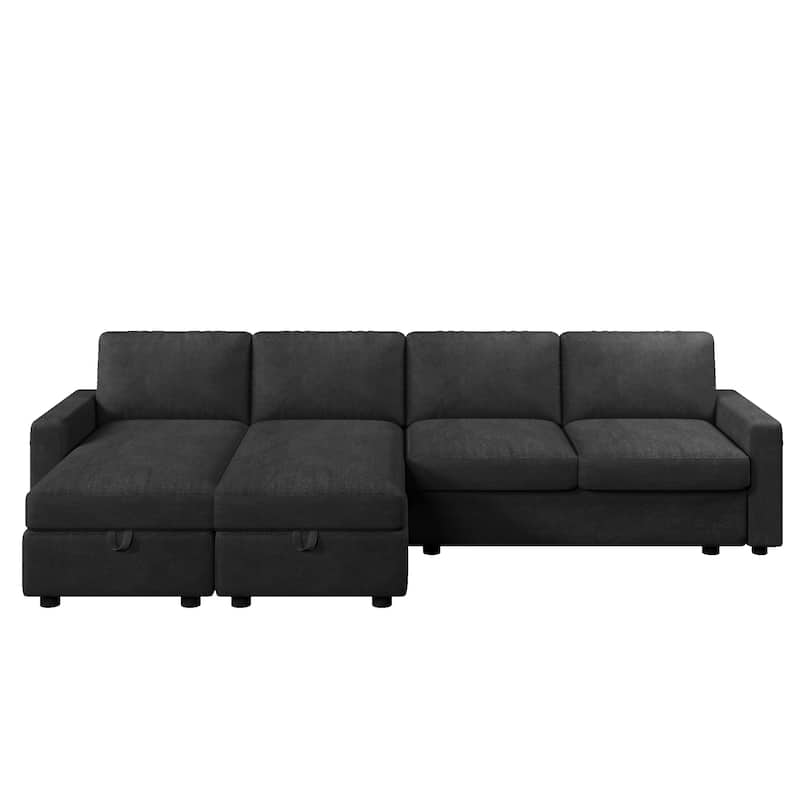 Roomfitters Convertible U-Shaped Sectional Sofa with 2 Storage Chaise Lounges and 4 USB Ports for Living Room
