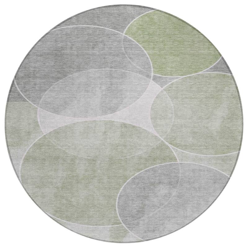 Machine Washable Indoor/ Outdoor Abstract Circles Chantille Rug