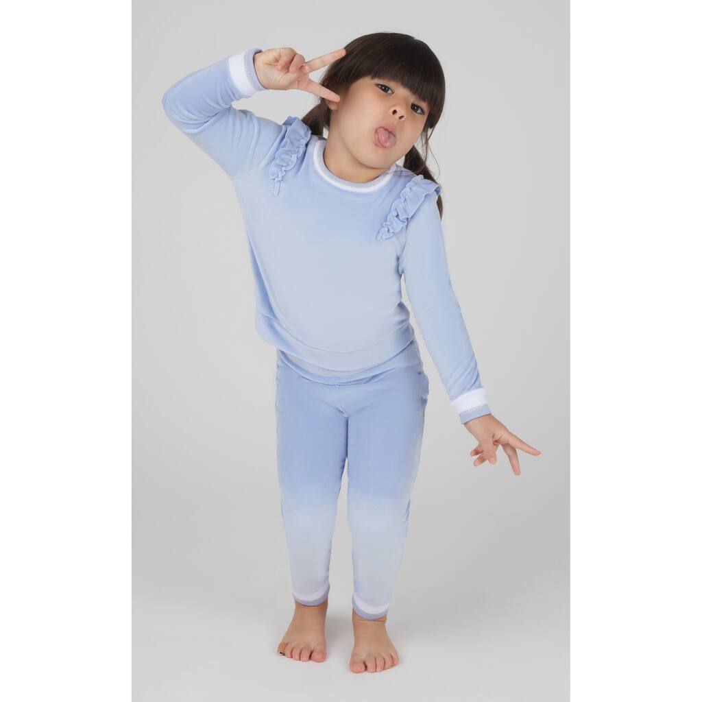 90 Degree By Reflex Toddler Girls Velour Blossom Ruffle Sweatshirt and Velour Jogger Stripe Cuff Set