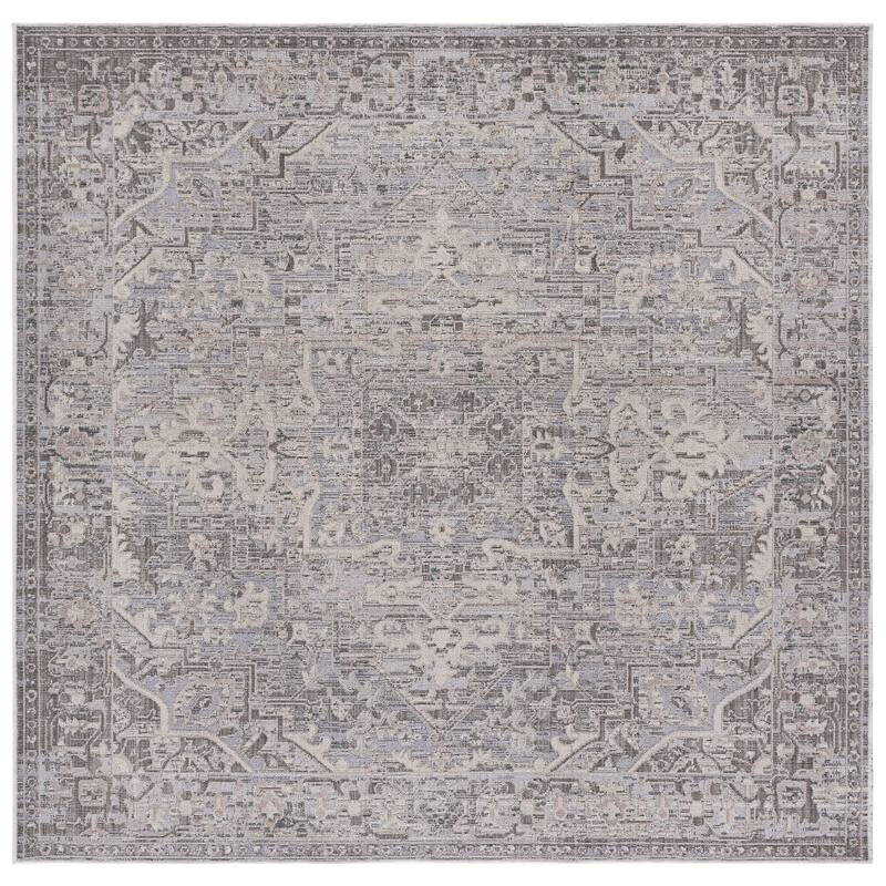 SAFAVIEH Miranda Herdis Traditional Rug - 6'6" Square - Grey/Ivory