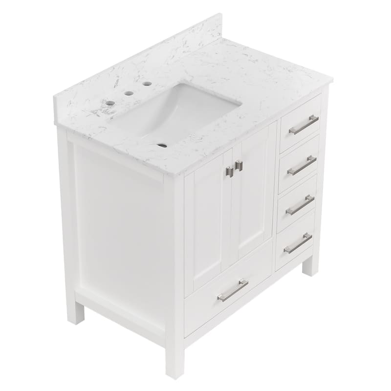 StarrySky 36 inch Undermount Left Sink Bathroom Vanity with Engineered Carrara Marble Top