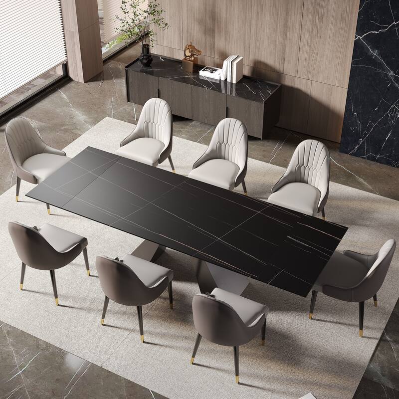 110.24" Extendable Rectangular Sintered Stone Double Pedestal Dining Table Seat 8-10
