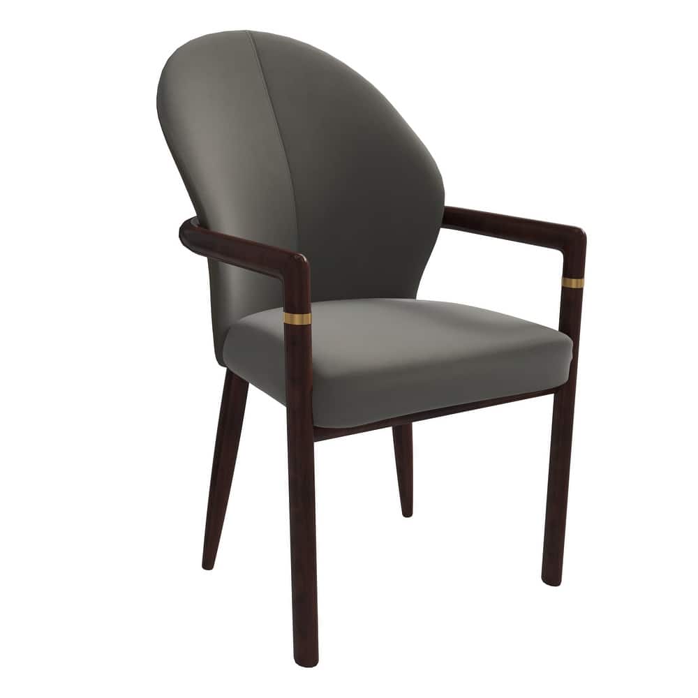 LeisureMod Modern Leather/Velvet Dining Chair - Elegant Armchair in Rubberwood with Gold Accents for Home Furniture
