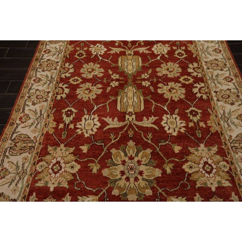 Agra Traditional Botanical 5'10''x8'8'' Hand Knotted New Zealand Wool Burnt Orange Rug - 5' 10'' x 8' 8''