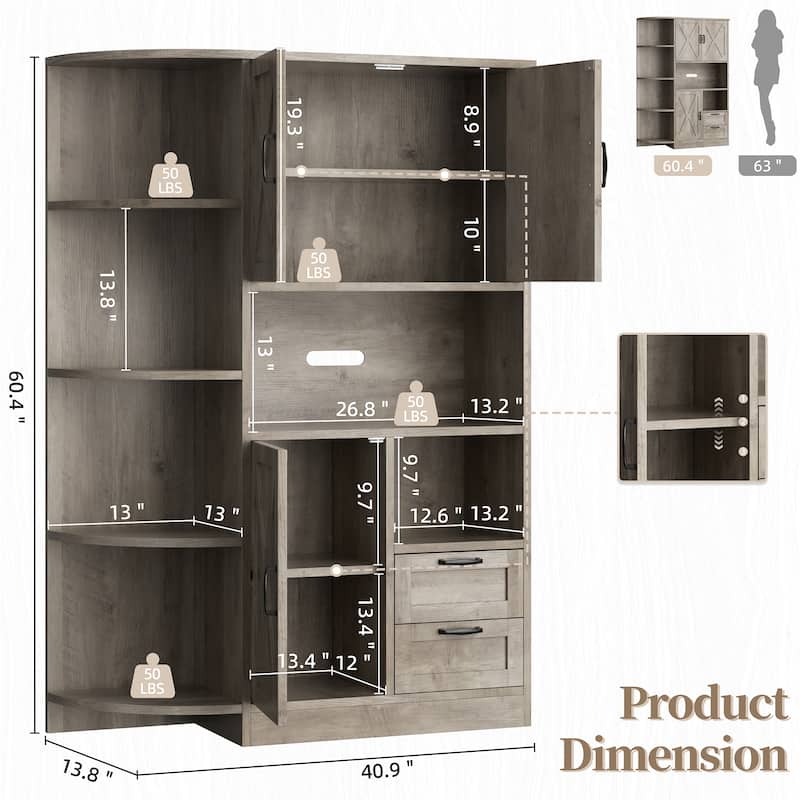 Farmhouse Style 3-Door Storage Cabinet with Adjustable Shelves – Freestanding Pantry Organizer for Kitchen, Dining Room or Bar
