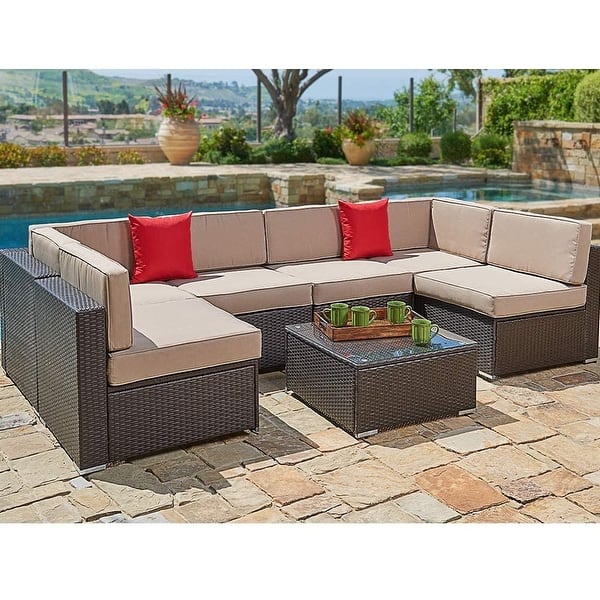 Shop Black Friday Deals On Outdoor Furniture 7 Piece Wicker Sofa Set By Havenside Home Overstock 29164286