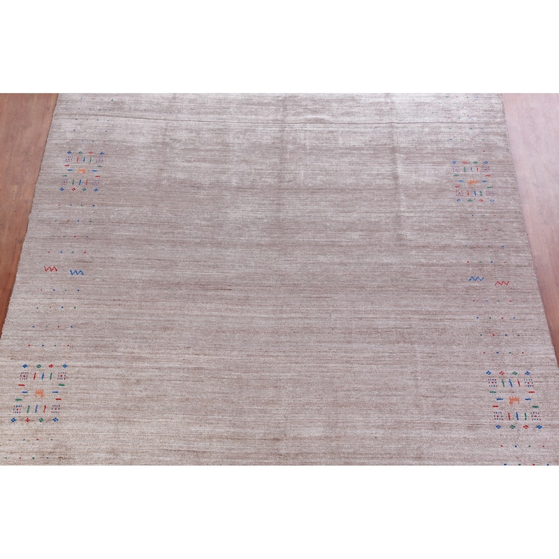 Hand Knotted Oriental Viscose Silk Carpet Tribal Stripe Brown Gabbeh Area Rug - 11' 8'' X 8' 11''
