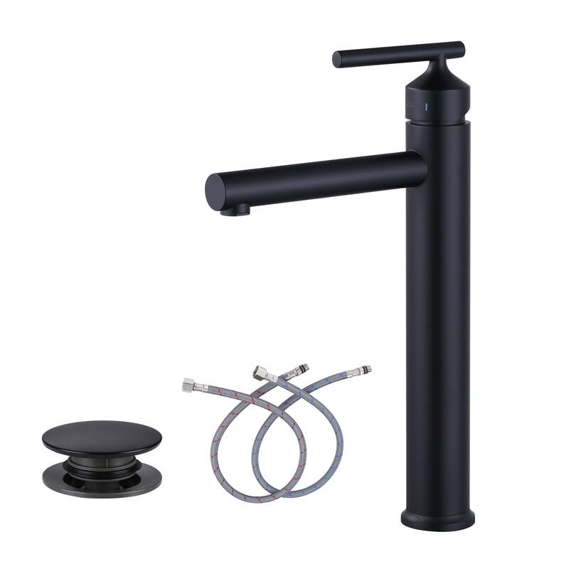 WOWOW Single Handle Single Hole Bathroom Faucet with Drain Kit Included in Matte Black - Matte Black