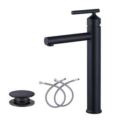 WOWOW Single Handle Single Hole Bathroom Faucet with Drain Kit Included in Matte Black