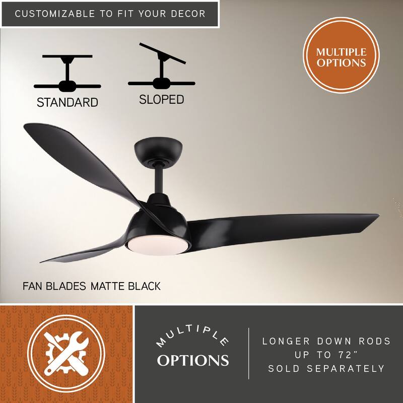 VAXCEL Crest Hill 56 in. Matte Black Indoor Ceiling Fan, Dimmable Integrated LED Light Kit, Remote Control, DC Motor