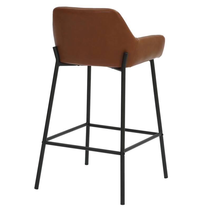 Contemporary Faux Leather & Metal 26" Counter Stool, PU, Set of 2