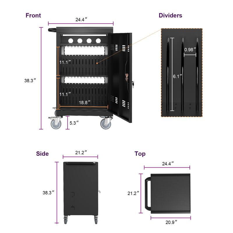 30+2Bay Mobile School Charging Cart Station for Chromebook, Tablet and Laptop Computer with Power Strip Included