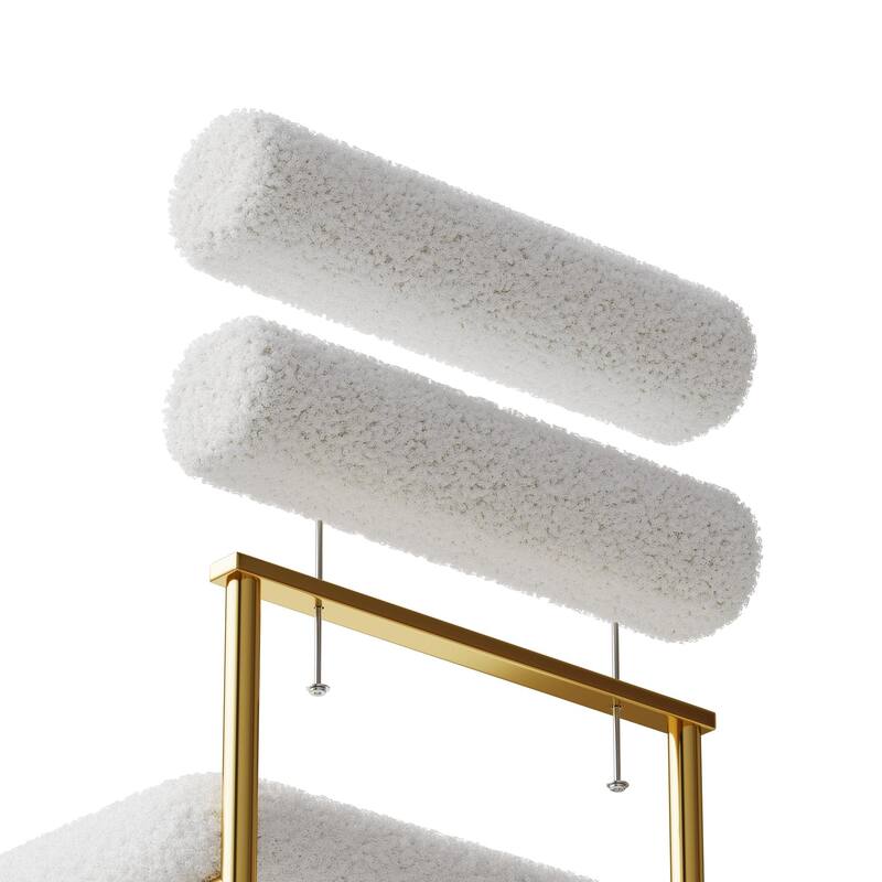 Teddy Cloth 2 Piece Kitchen Dining Chair Set with Round Thick Upholstered, Gold Metal Legs for Dining Room Living Room Bedroom
