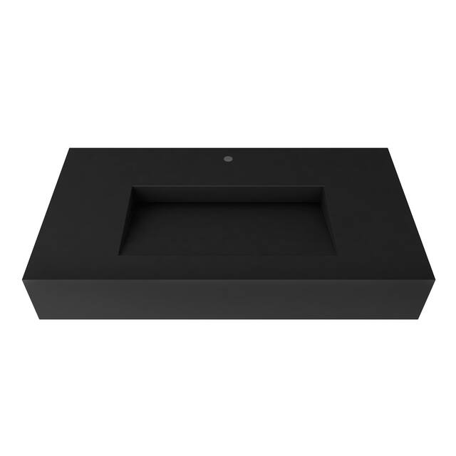 Pyramid Solid Surface Wall-Mounted Bathroom Sink - 36" - Black