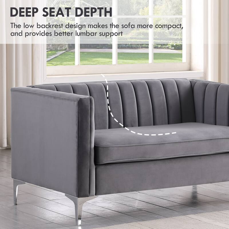 Morden Fort Modern 2 Pieces of Chair and Loveseat Set with Dutch Velvet Grey, Iron Legs
