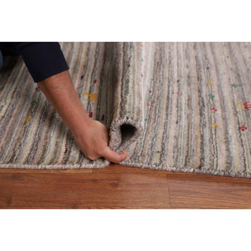 Earth Tone Gabbeh Square Area Rug Hand-Knotted Wool Carpet - 8'2" X 7'11"
