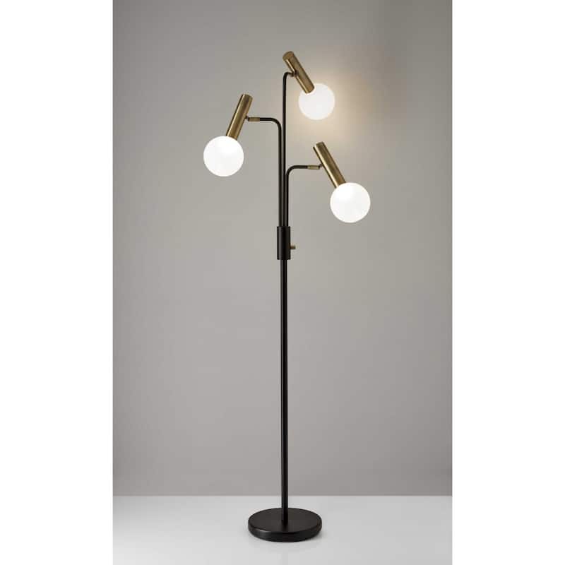Black and Bronze Metal Tree Floor Lamp with Glass Shades and LED Bulbs - 20” x 27” x 70” (D x W x H)