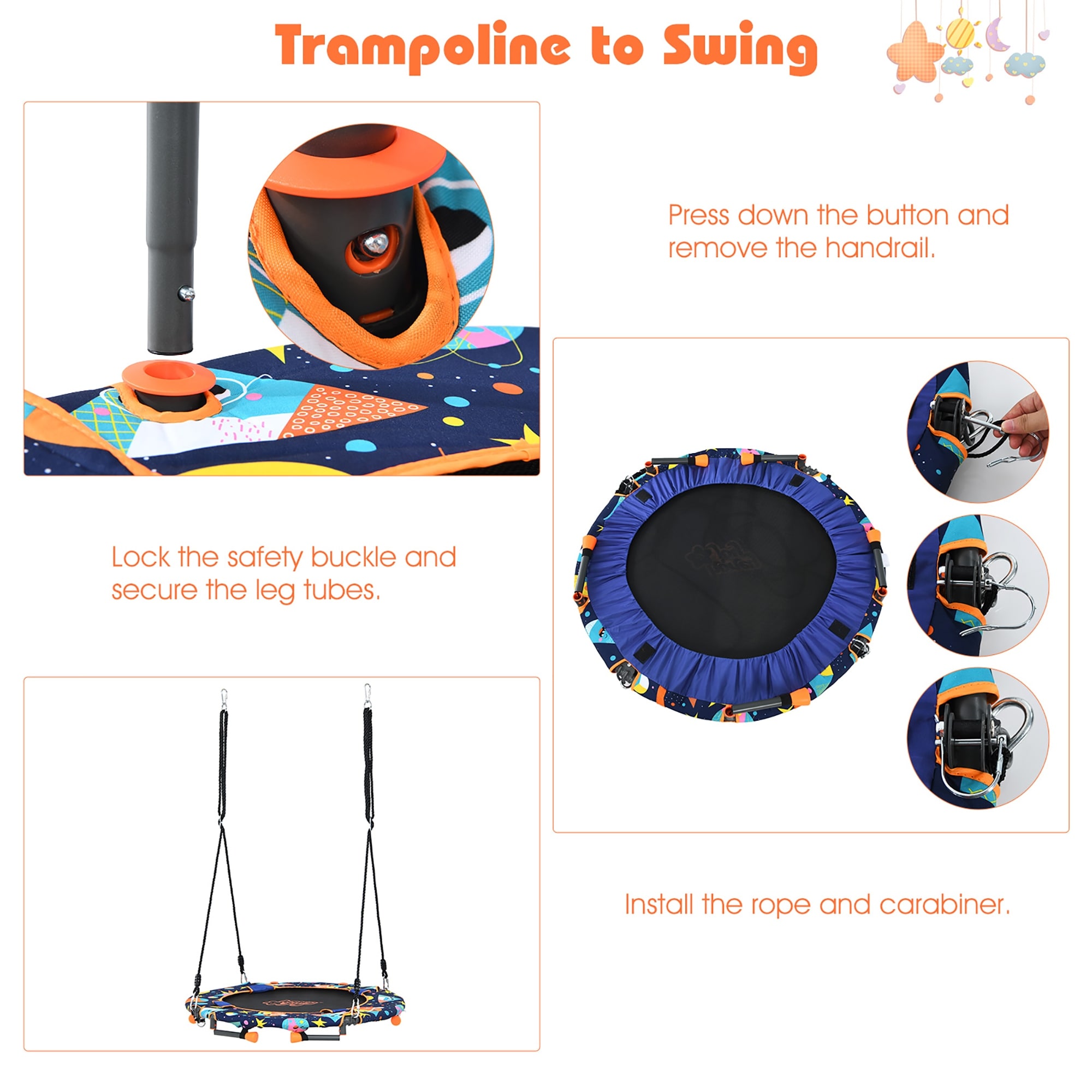 36''Convertible Swing Trampoline Set Toddler Kids Fitness