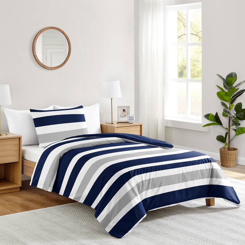 Sweet Jojo Designs Navy Blue and Gray Stripe 2-piece Twin Comforter Set