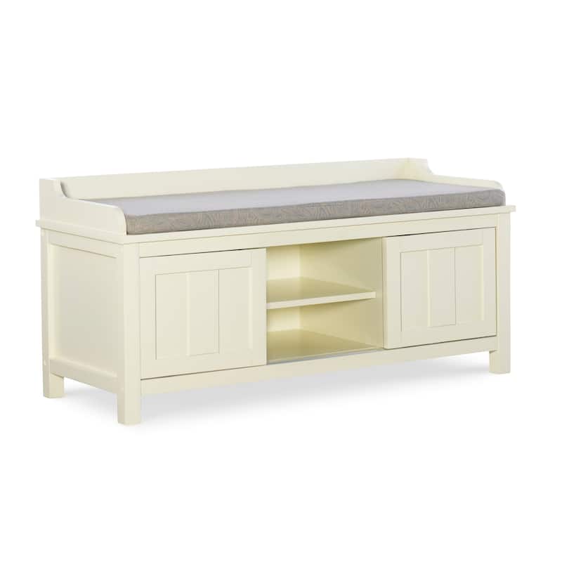 Lakeville White Metal/Wood Cushioned Storage Bench