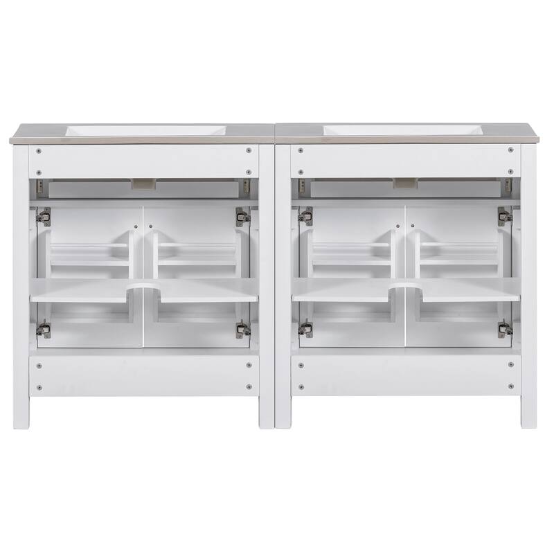 60"Bathroom Vanity Set with Double Vanities (Separate), Double Ceramic Sinks, Adjustable Shelf, Soft Close Doors and Flip Drawer