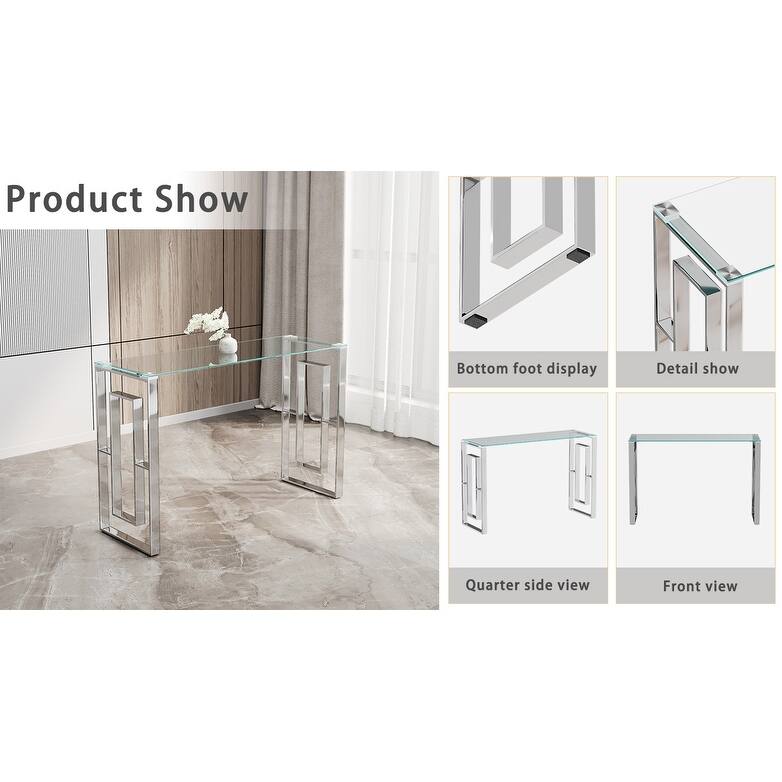 Console Table Stainless Steel Glass,Meal side table Golden Clear
