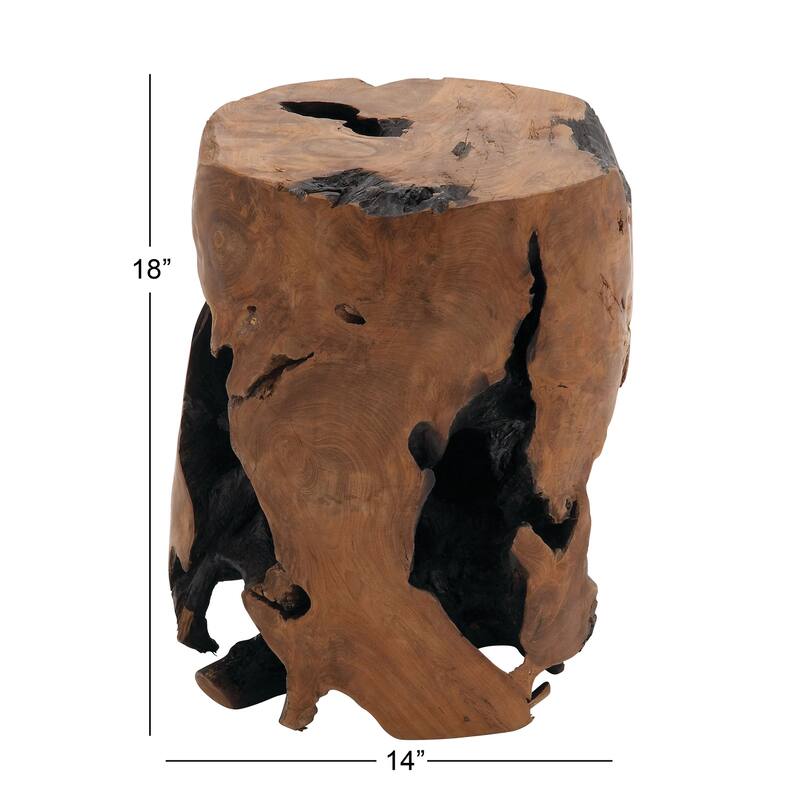 Teak Wood Handmade Live Edge Stump Side End Accent Table with Charred Detailing - Brown - Roche River Decor
