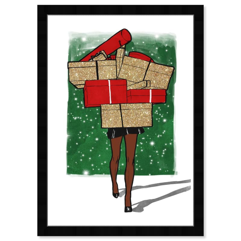 Wynwood Studio Prints Fashion and Glam Holiday Gifts Galore Green and Metallic Green Glam Wall Art Canvas Print