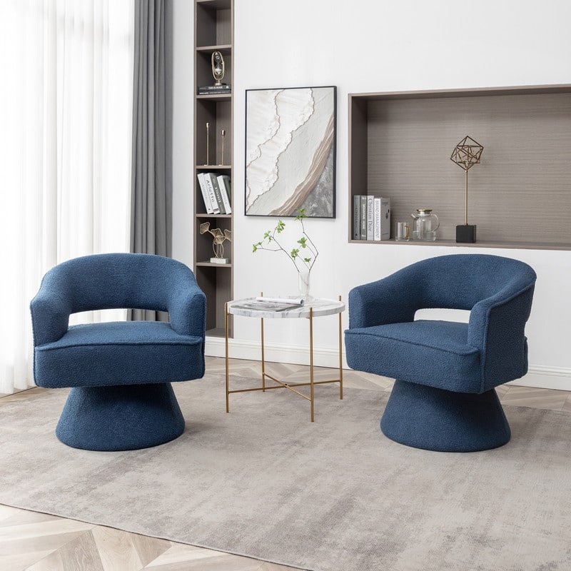 SEYNAR Modern Glam Open Back Velvet Upholstered Round Swivel Accent Arm Barrel Chair for Living Room Set of 2 - Navy