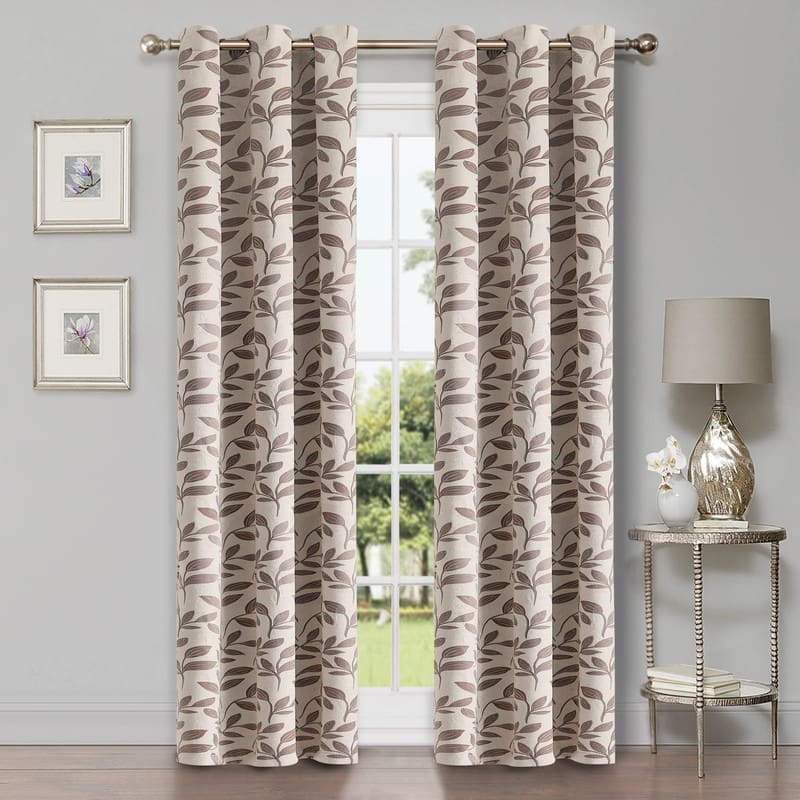 Superior Modern Bohemian Leaves Room Darkening Curtains with Grommets