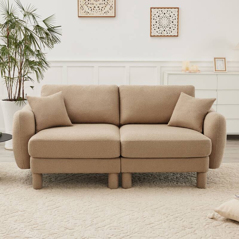 GDFStudio - Boucle Fabric 2-Seater 78" Loveseat Sofa with Shell-shaped Armrests - Coffee