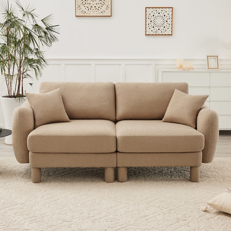 Loveseat Sofa, 78" 2-Seater Upholstered Couch Modern Sectional Couches with Shell-shaped Armrests for Living Room - Coffee