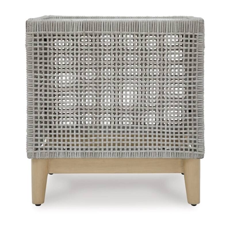 Yami 23 Inch Outdoor Side End Table, Resin Wicker, Tempered Glass Top, Gray