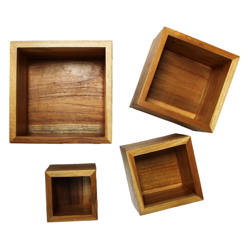 Eleganto® 4 Piece Teak Wood Bathroom Amenities Nesting Set