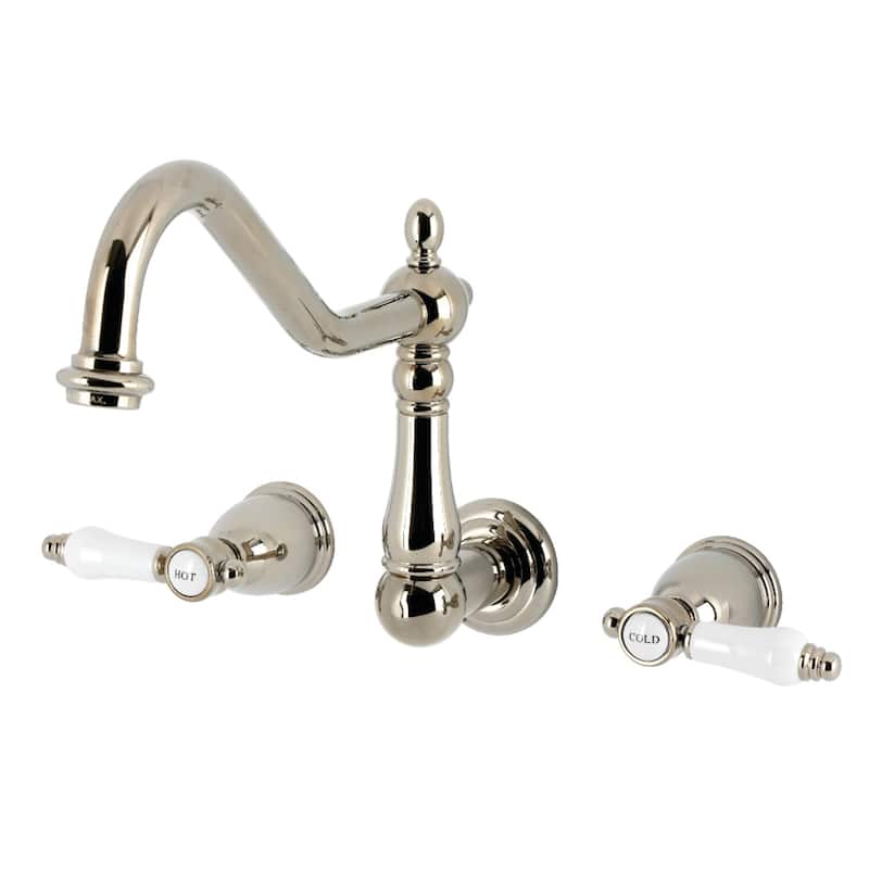 Kingston Brass Essex Double-Handle Wall-Mount Pre-Rinse Bridge Kitchen Faucet - Polished Nickel