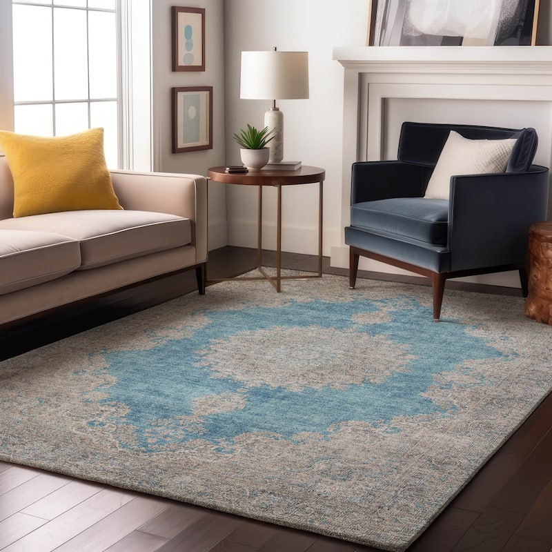 Premium Washable Super Soft Vintage Traditional Mayfield Rug - Teal - 9' x 12'