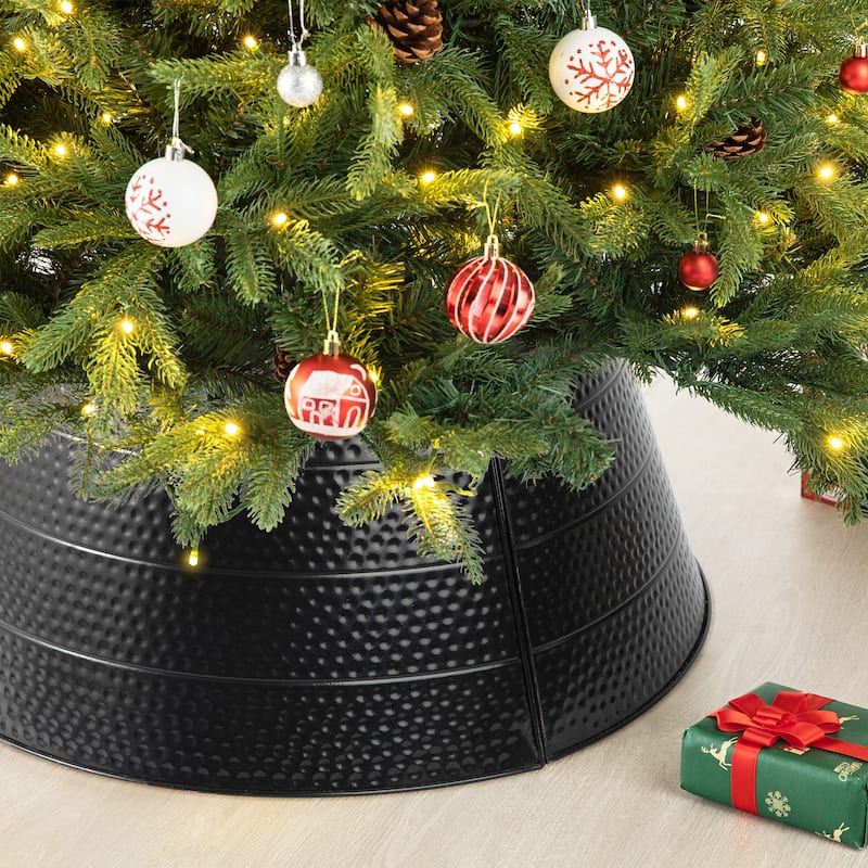 Glitzhome 26"D Christmas Metal Black Hammer-harden Tree Collar - 26"
