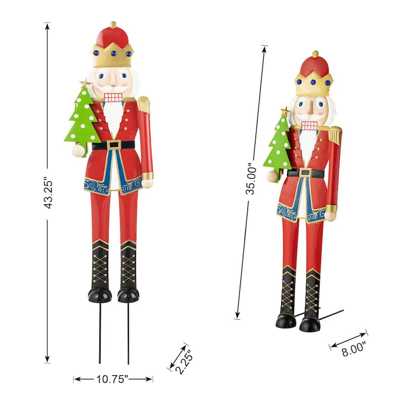 Glitzhome Christmas Metal Nutcraker Snowman Santa Garden Yard Stakes Wall Decor