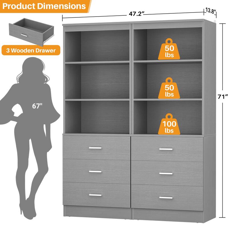 23.6" W Closet System with 3 Wooden Drawers and Storage Shelves, 2FT Sturdy Walk-in Organizer Storage Unit
