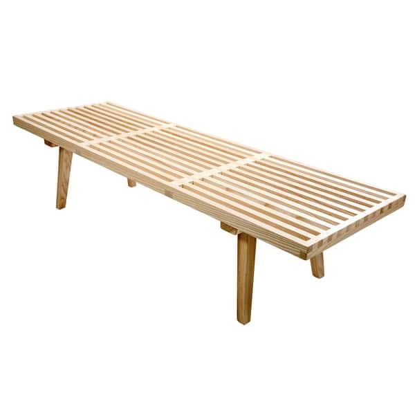 slide 2 of 38, LeisureMod Inwood Modern Slatted Platform 5 Foot Wood Bench Natural Wood