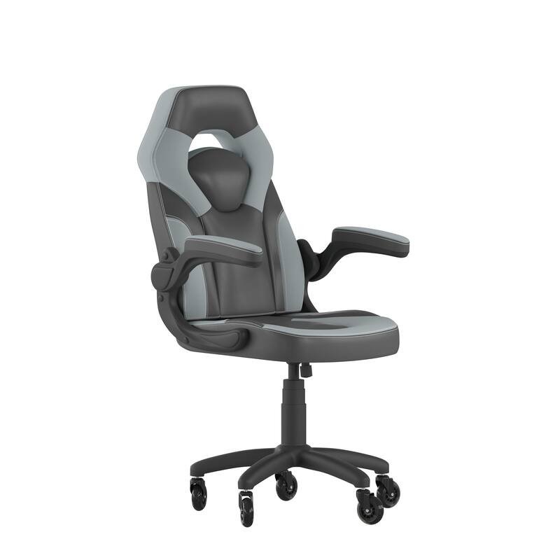 Office Gaming Chair with Skater Wheels & Flip Up Arms - LeatherSoft