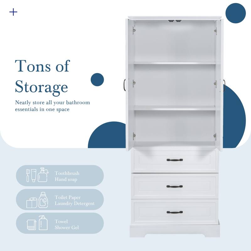 GDFStudio - Mason Tall Bathroom Cabinet with Doors, Drawers, and Adjustable Shelf
