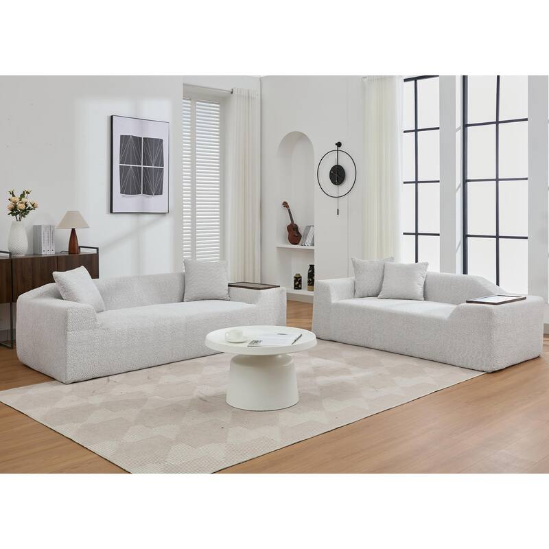 Boucle Sofa Set: 3 Seater, 2 Seater, and End Table for Living Rooms