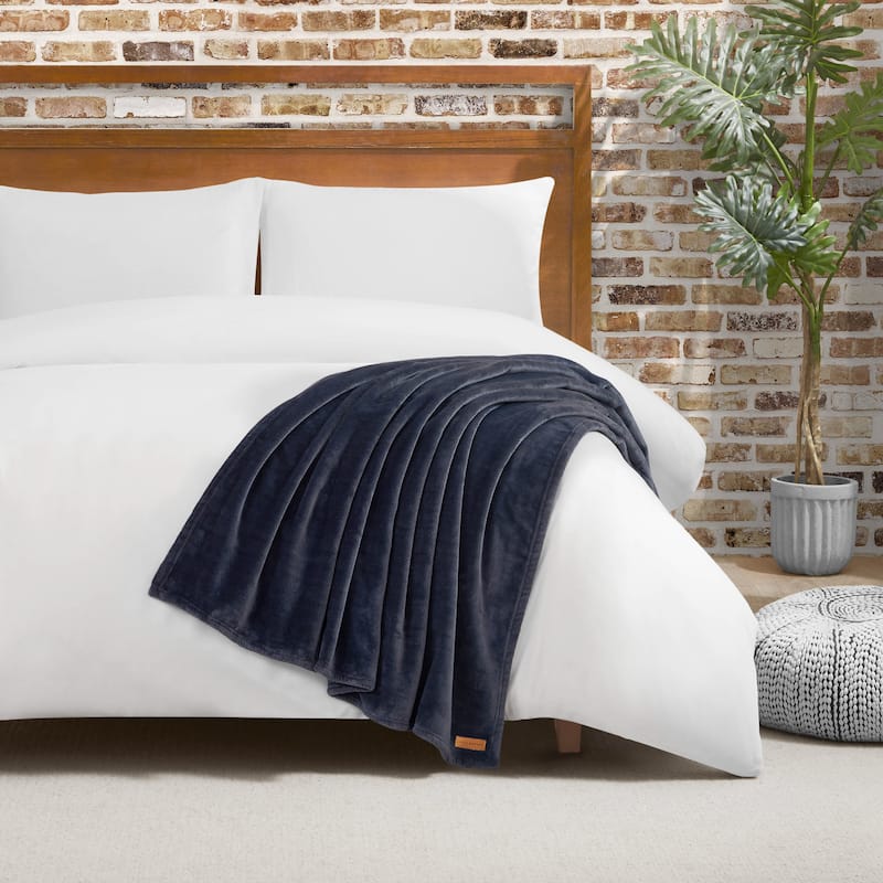Lucky Brand Solid Plush Throw Blankets