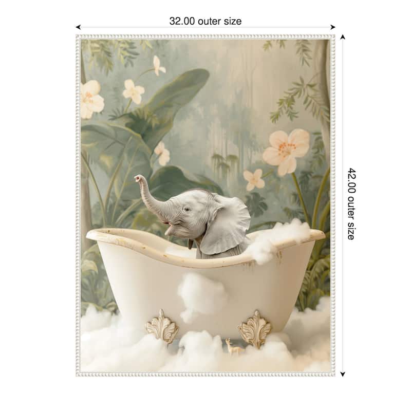 Elephant Bath Joy by Niky Rahner Framed Canvas Wall Art - 32 x 42 in