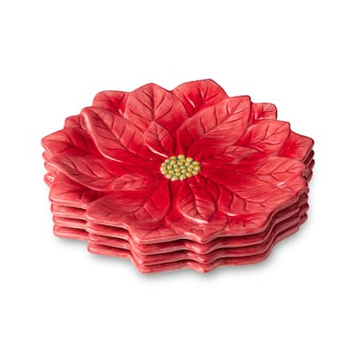 Certifed International Winter Blooms Set of 4 3-D Poinsettia Dessert/Salad Plates - 9 L x 9 W x 0.875 H