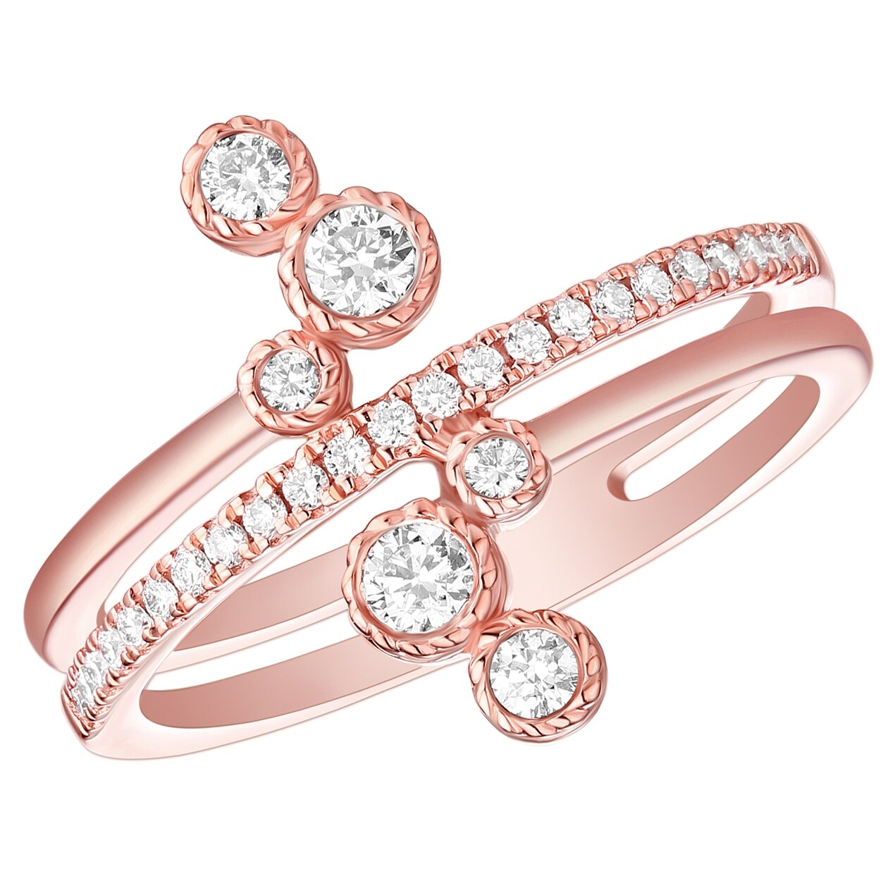 Prism Jewel 0.16Ct G-H//I1 Round Natural Diamond Designer Bypass Ring