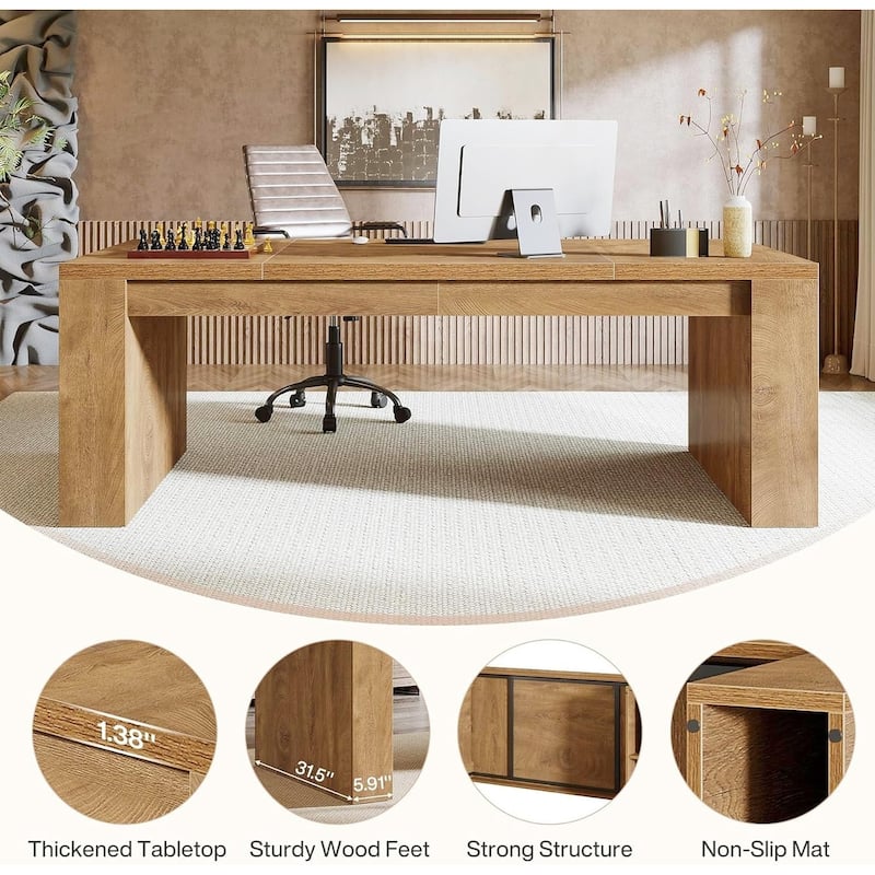 70.9-Inch Wooden Computer Desk, Large Farmhouse Executive Office Desk